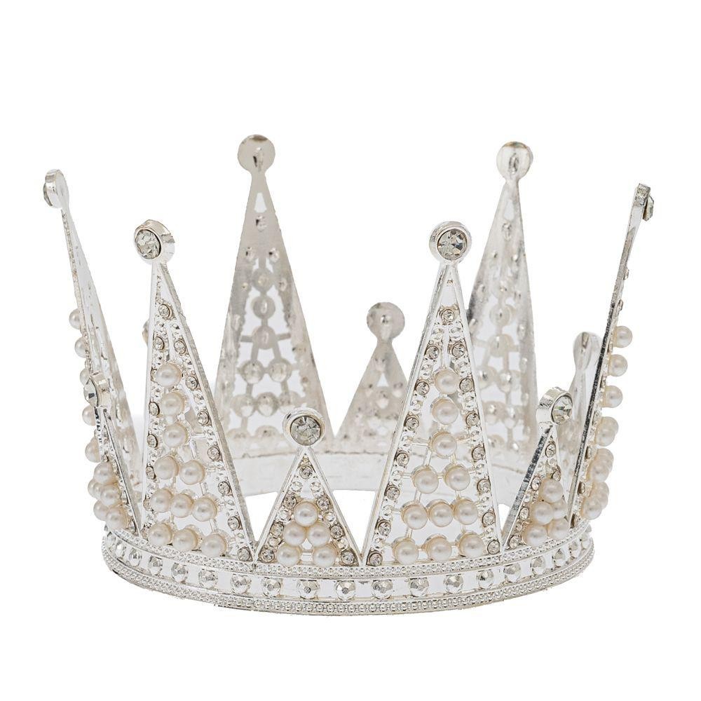 CORONA METALLO ARGENTO PERLE D10X8CM